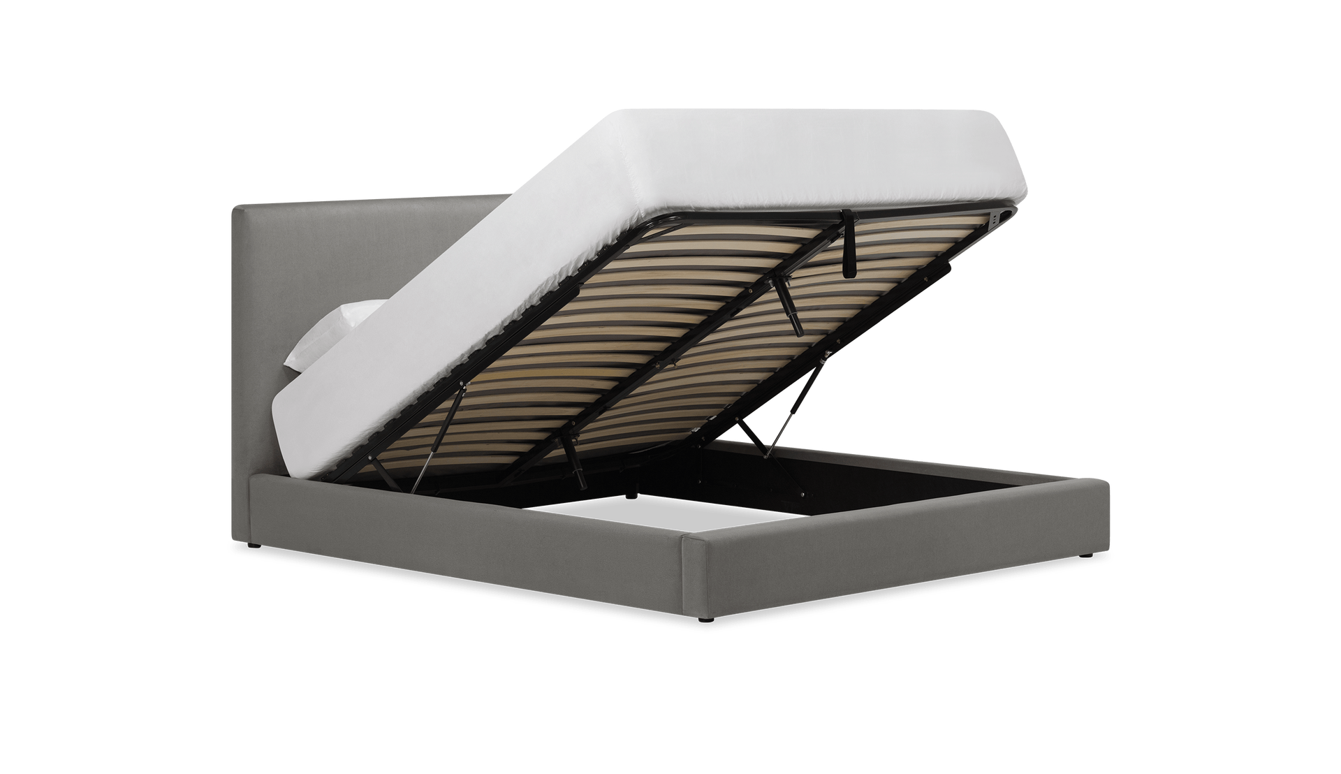 auremo gas lift bed beds k2 kw kr 77130 echosuede charcoal front angle 2 pdp desktop 1